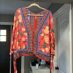 Free people boho Red and Blue Floral Blouse
